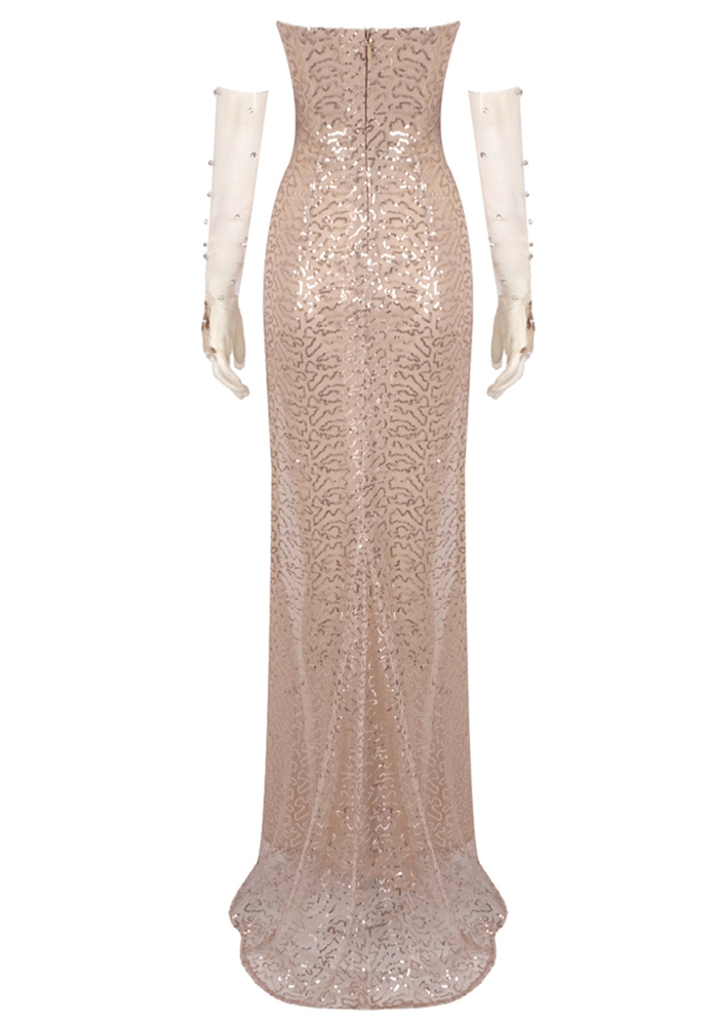 Cortel Strapless Crystal Sequin Corset Maxi Dress In Nude