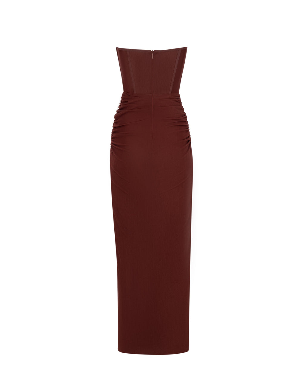 Tafari Strapless Ruched Maxi Dress In Brown