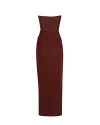 Tafari Strapless Ruched Maxi Dress In Brown