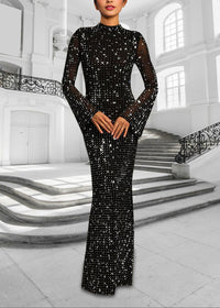 Bastian Long Sleeve Crystal Mesh Dress