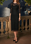 Keyren Crystal Neckline Lace Midi Dress In Black