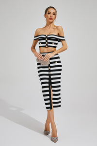 Nakoa Two-Tone Embellished Knitted Cropped Top Skirt Set