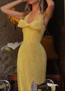 Grabena Halter Bow Detail Maxi Dress In Yellow