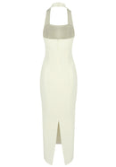 Revelle Halter Button Detail Maxi Dress In Ivory