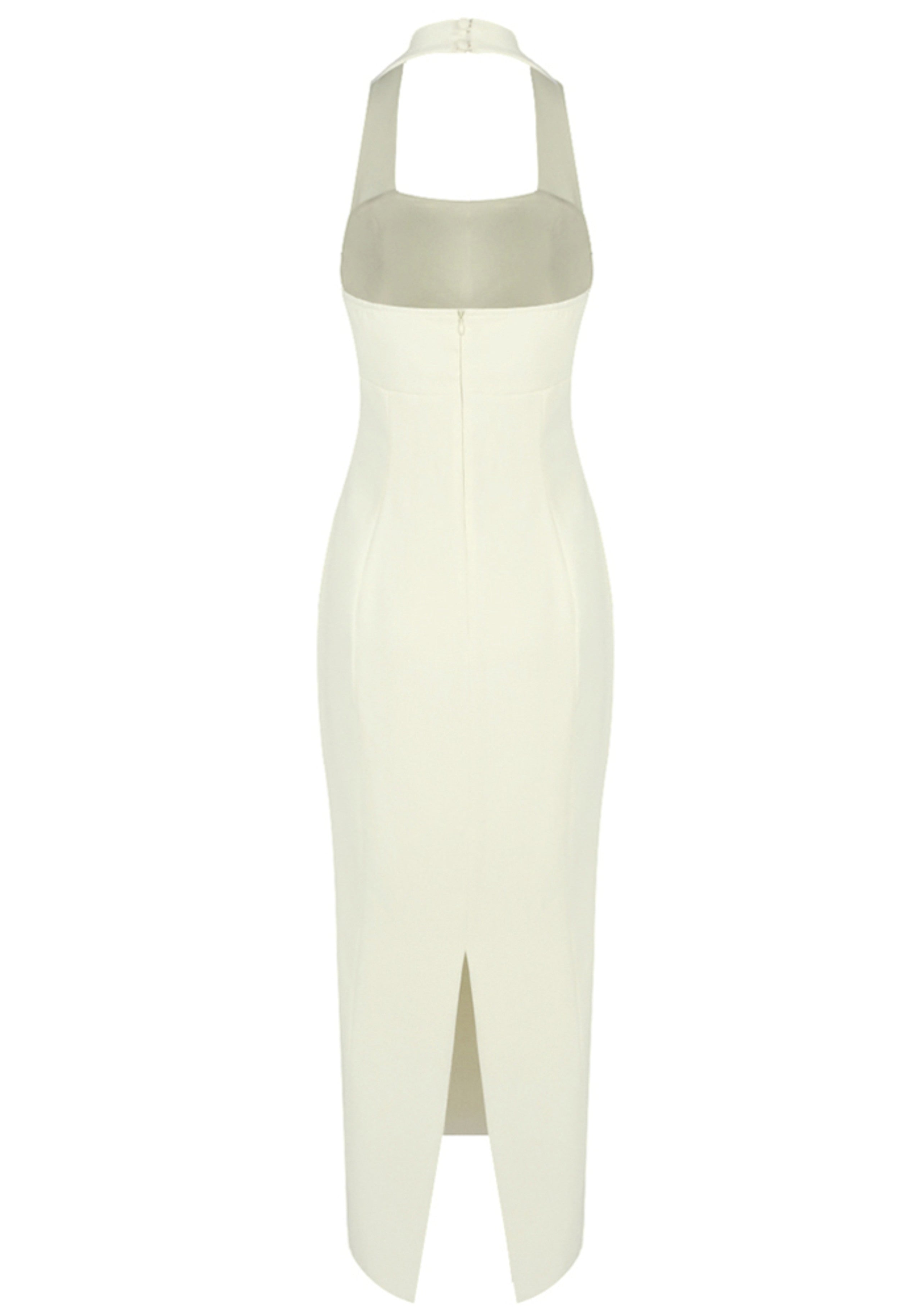 Revelle Halter Button Detail Maxi Dress In Ivory