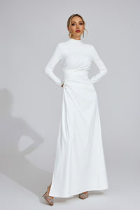 Calyx Long Sleeves Draped Detail Maxi Dress In White