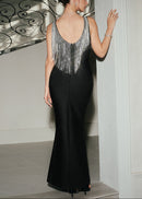 Helionar Tassel Back Detail Maxi Dress In Black