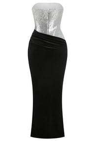 Velthris Strapless Sequin Velvet Maxi Dress