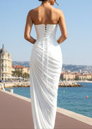 Exodar Strapless Draped Corset Maxi Dress In White
