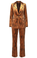 Ishhara Long Sleeve Animal Print Suit In Light Brown
