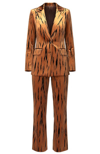 Ishhara Long Sleeve Animal Print Suit In Light Brown
