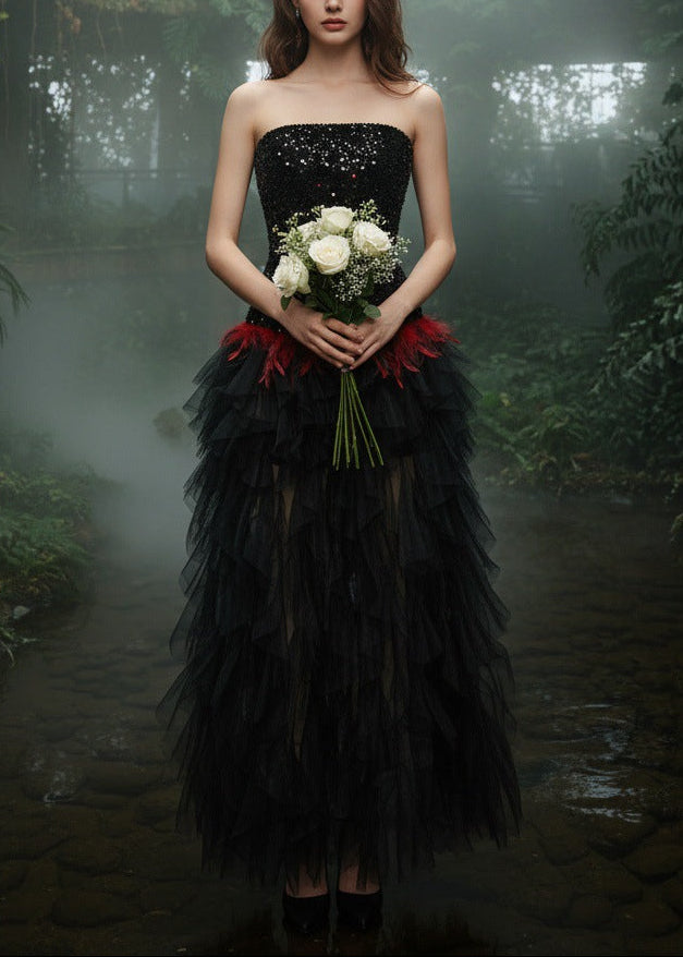 Alfhild Strapless Sequin Ruffle Maxi Dress