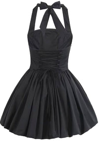 Thalorin Halter Corset Puff Dress In Black