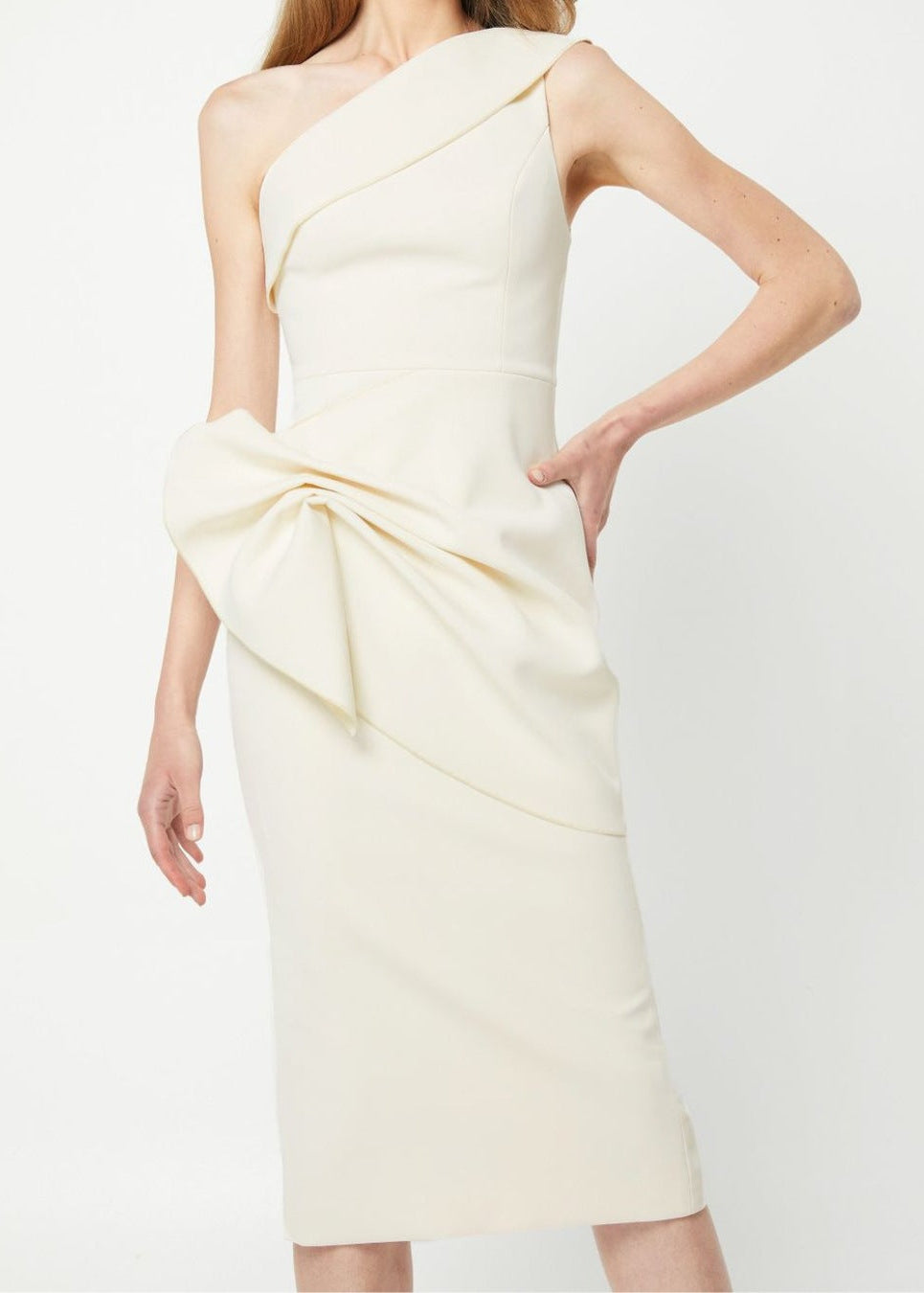 Dracen One Shoulder Draped Midi Dress