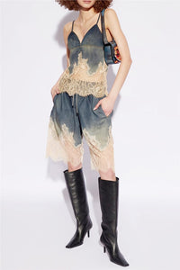 Laure Lace-Detail Denim Top & Shorts Matching Set