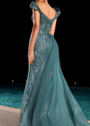 Ahulani Bardot Crystal Bustier Sequin Maxi Dress In Green