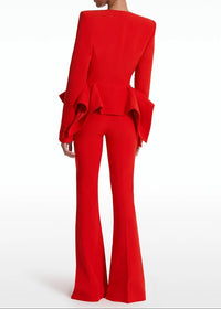 Nero Ruffled Blazer Pants Set In Red