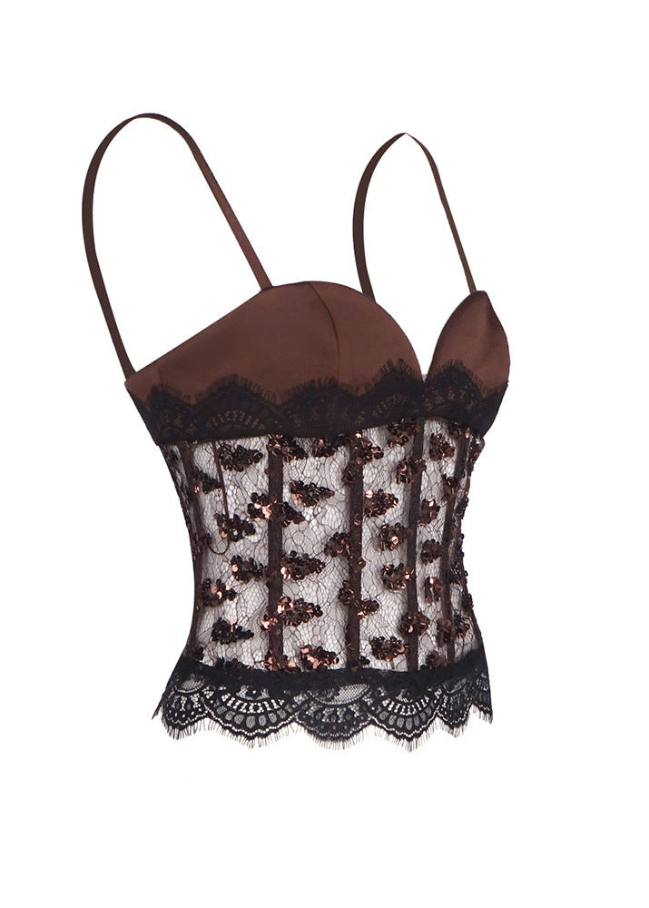 Raevyra Sequin Lace Corset Top
