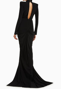 Avalee Long Sleeve Plunge V Neck Crystal Maxi Dress In Black