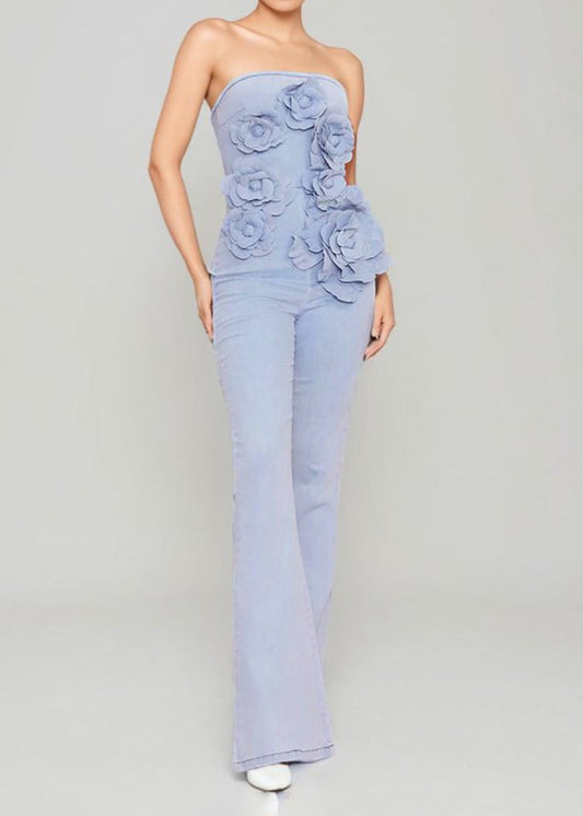 Shelyn Floral Denim Jumpsuit In Light Wash