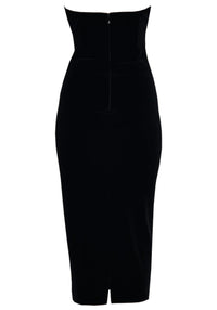 Garvie Strapless Crystal Trim Detail Midi Dress In Black