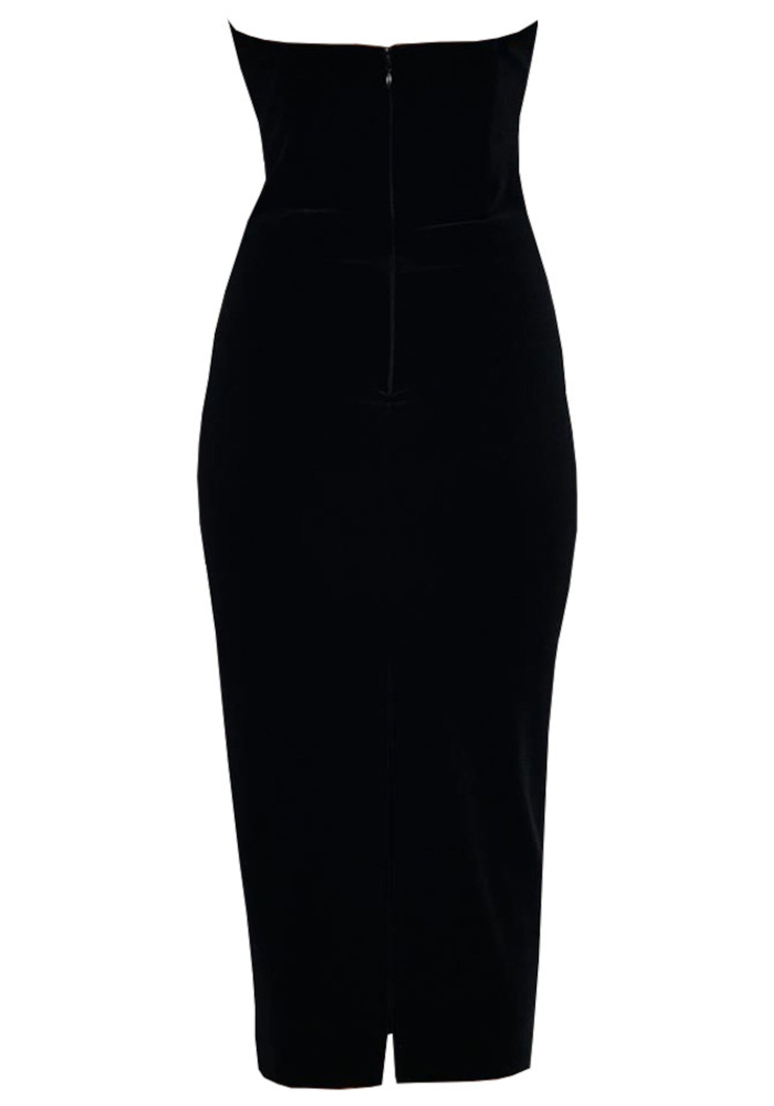 Garvie Strapless Crystal Trim Detail Midi Dress In Black