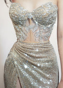 Papina Strapless Sequin Split Skirt Set