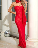 Avalira Strapless Floral Maxi Dress In Red