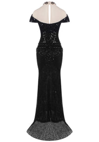 Kaldrex Short Sleeve Sequin Structured Maxi Dress In Black