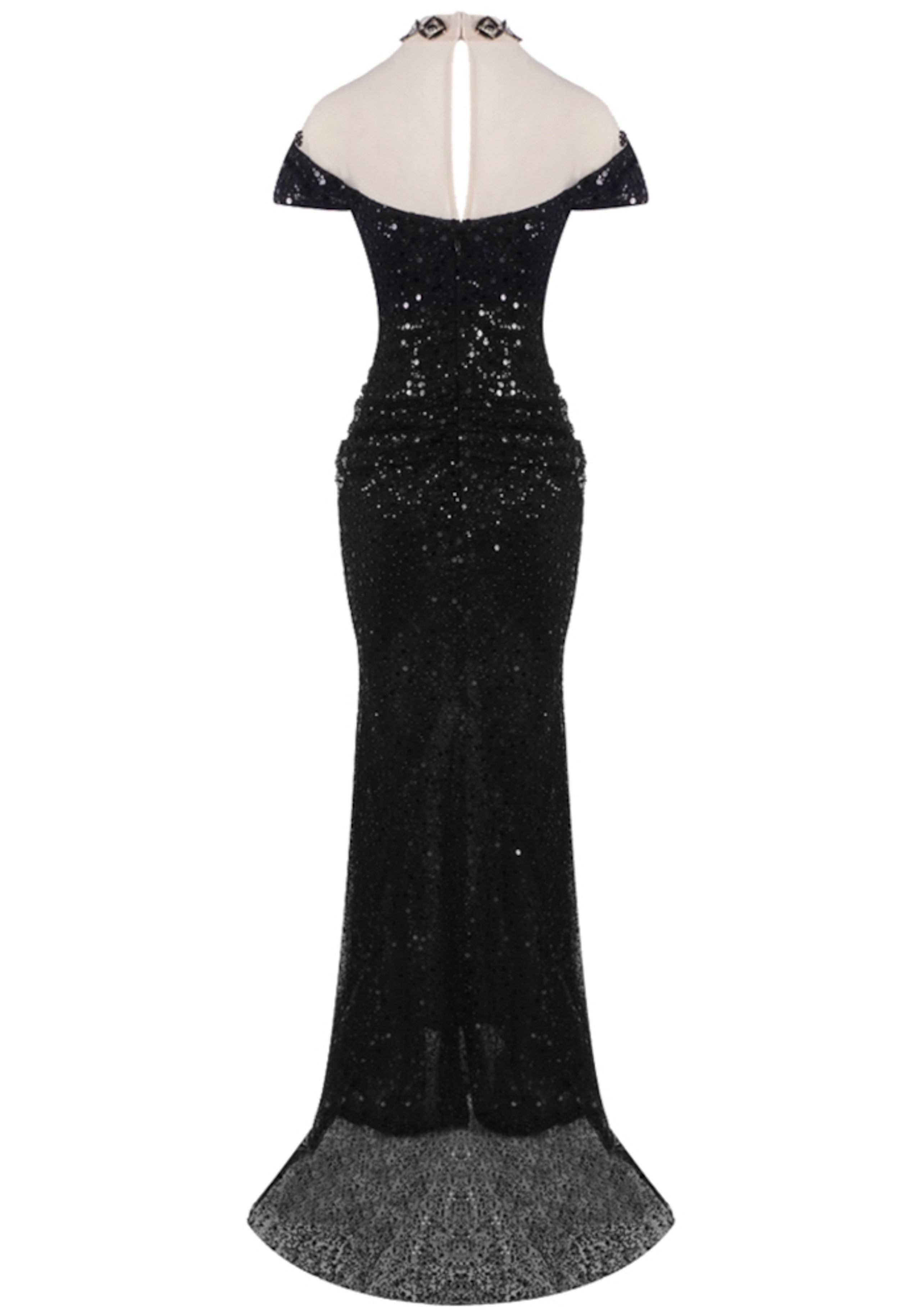Kaldrex Short Sleeve Sequin Structured Maxi Dress In Black