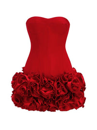 Kayra Flower-Trim Embellished Strapless Mini Dress In Red