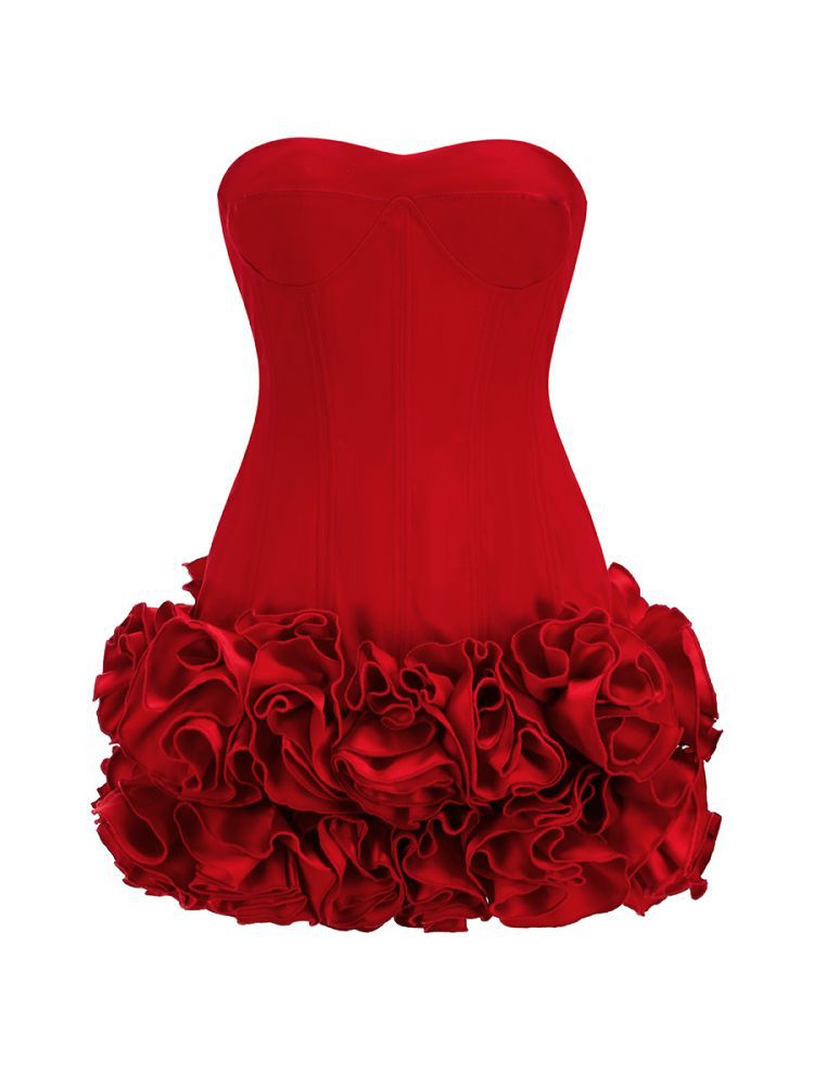 Kayra Flower-Trim Embellished Strapless Mini Dress In Red