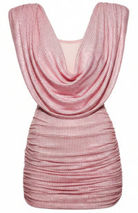 Aiattaua Draped Sparkly Mini Dress In Pink