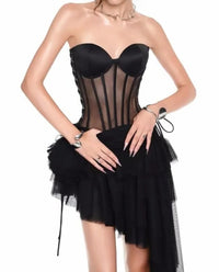 Olthrion Strapless Corset Ruffle Two Piece Dress In Black
