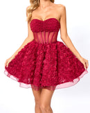 Osorio Strapless Floral Corset A Line Mini Dress In Red