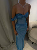 Bahadur One Shoulder Rhinestone Mesh Maxi Dress