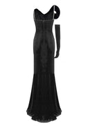 Ixelra Strapless Wave Crystal Velvet Maxi Dress