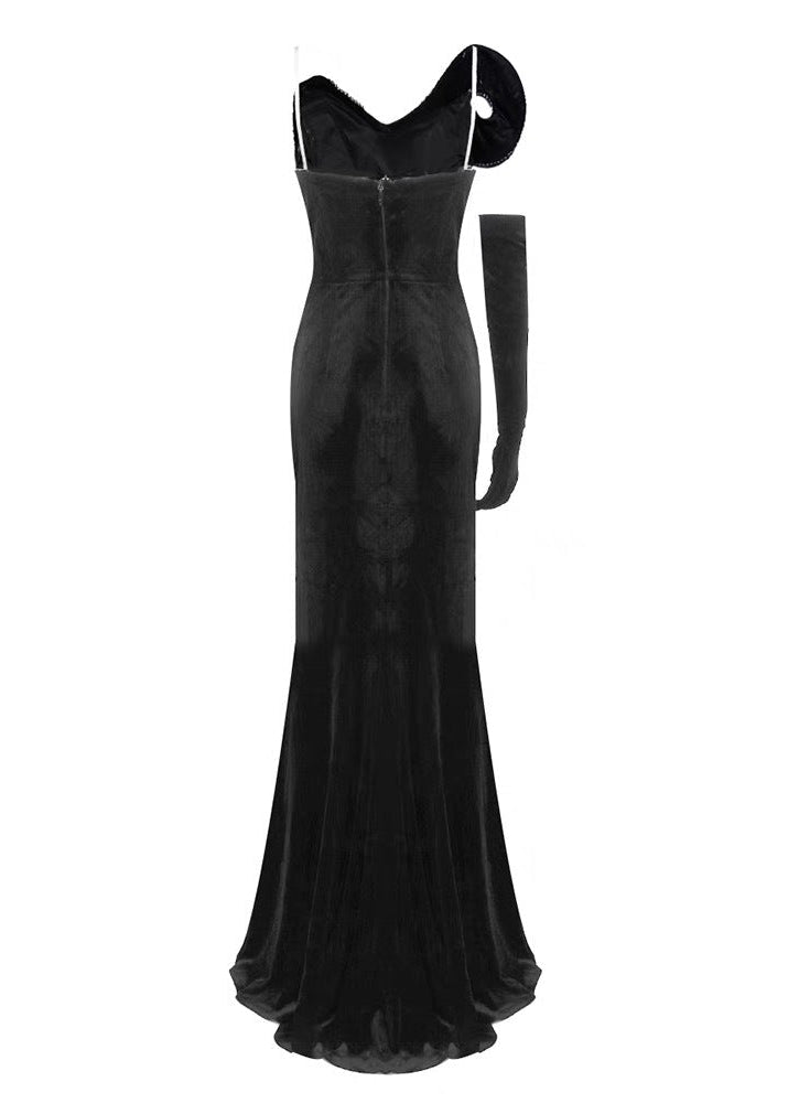 Ixelra Strapless Wave Crystal Velvet Maxi Dress