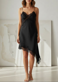 Angeni Spaghetti Lace Satin Midi Dress