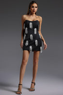 Wrythas Sleeveless Diamond Tassels Mini Dress In Black