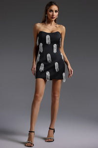 Wrythas Sleeveless Diamond Tassels Mini Dress In Black