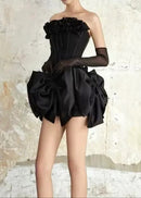 Cyrren Strapless Floral Bow Corset Two Piece Dress In Black