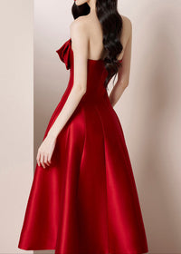 Valphyx Flower Satin Strapless Midi Dress In Red