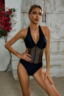 Aruba Halter Mesh One Piece Swimwear In Black