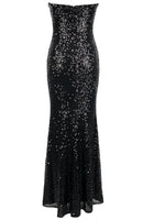 Solum Strapless Embellished Mesh Sequin Maxi Dress In Black