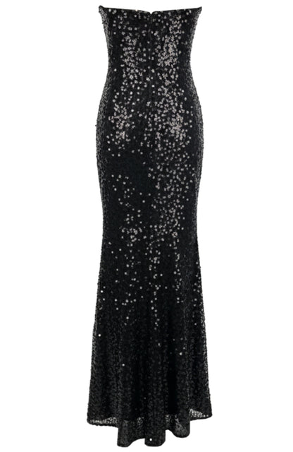 Solum Strapless Embellished Mesh Sequin Maxi Dress In Black
