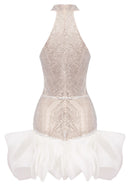 Delgado Halter Crystal Ruffle Mini Dress In White