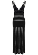 Aldwyn Striped Mesh Maxi Dress In Black