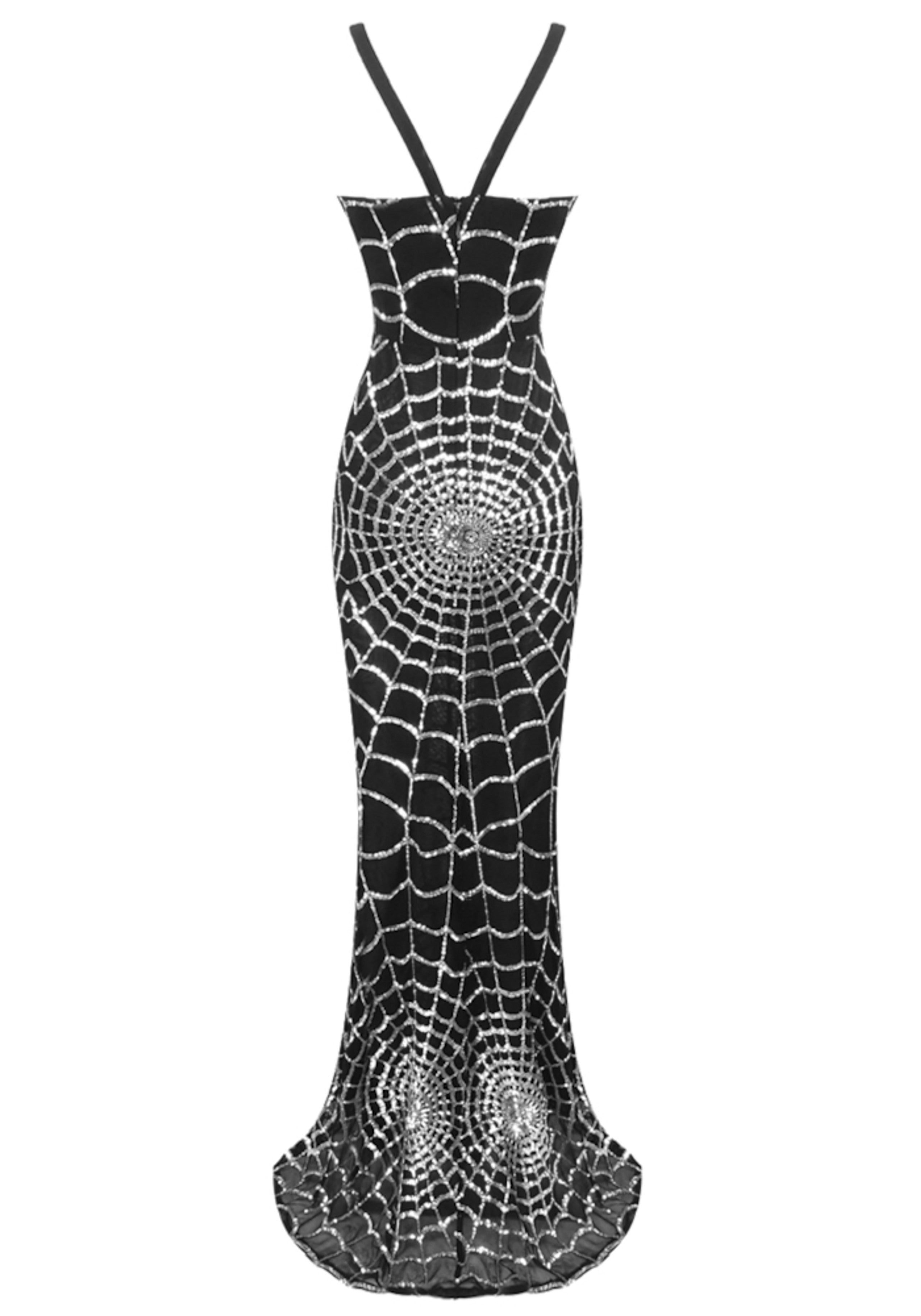 Coralyn Lace Up Sequin Maxi Dress In Black Silver