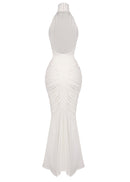 Ooyu Halter Draped Backless Maxi Dress In White